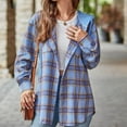 thumbnail image 6 of Elabch Shacket Jackets for Women Plaid Hoodies Flannel Shacket Jacket Thin Long Sleeve Button Down Boyfriend Shirt Jacket with Pocket Blue 2XL, 6 of 8
