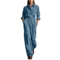 thumbnail image 2 of Utility Jumpsuit Button down Wide Leg Cargo Pockets Collared Utility Jumpsuit Long Sleeve High Waist Pleated Casual Wide Leg Overalls with Pockets, 2 of 7