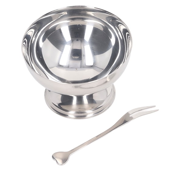 BIMZUC Premium Stainless Steel Ice Cream Bowl Dessert Serving Cup with Fork, Large 8.45 oz / 250ml Capacity, Modern Silver Dishware for Pudding Sundae Salad Trifle Tasting