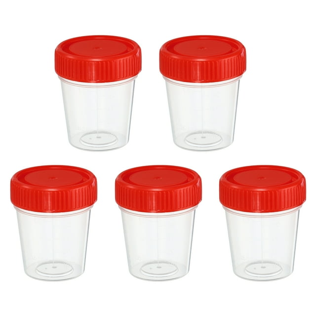 Unique Bargains 50mL Sample Cups Sample Containers Leak Proof Screw Cap for Lab Home Red 5 Pack