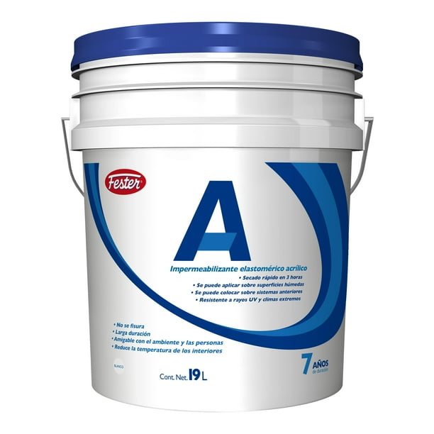 Impermeabilizante Elastomerico Acrilico Fester A7 7 Años 19 L Blanco
