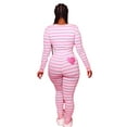 thumbnail image 1 of Pyjama Femme Combinaison Manches Longues Pyjama Imprimé Cœur Bouton Rayé, 1 of 9