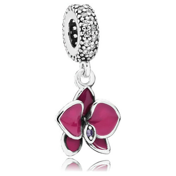 PANDORA Orchid Dangle with Enamel and Zirconia Retired Sterling Silver  Orchid Flower Dangle Charm with Purple Enamel and Zirconia - 791554EN69