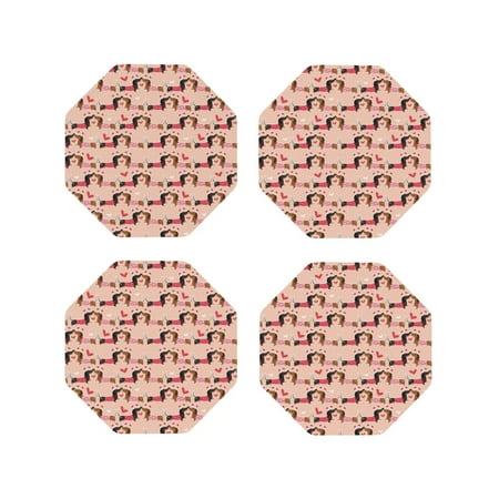 

Junzan Dachshund Couple Print Coasters for Drinks - Leather Coasters Set of 4 for Coffee Table for Housewarming/Kitchen/Bar/Decor-Octagon