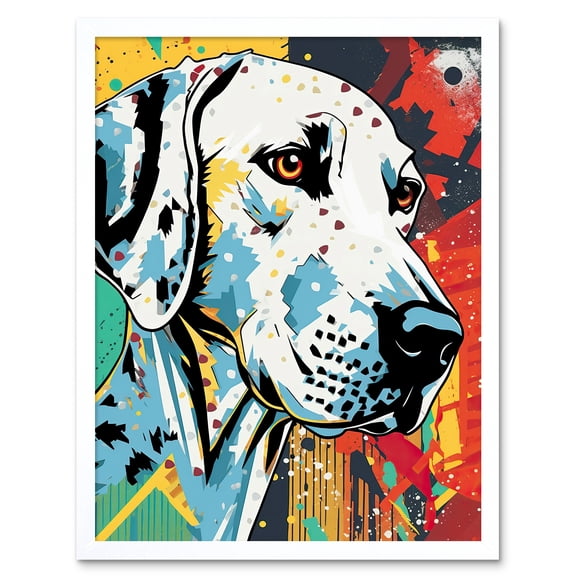Dalmatian Dog Acrylic Painting Bright Geometric Pattern Portrait Modern Pop Art Art Print Framed Poster Wall Decor 12x16 inch