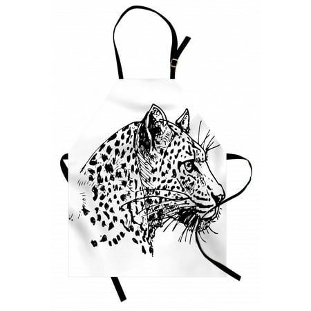 

Sketchy Apron Hand Drawn Jaguar Profile Wildlife Jungle Animal African Safari Theme Artwork Unisex Kitchen Bib Apron with Adjustable Neck for Cooking Baking Gardening Black White by Ambesonne