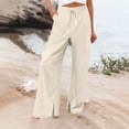 thumbnail image 3 of lulshou Women's Solid Color Wide Leg Pants Fashion Casual Elastic Waist Bandage Split Wide Leg Pants with Pockets Casual Trousers, 3 of 7