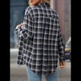 thumbnail image 4 of Camisa Abotonada para Mujer, Camisa A Cuadros, Larga, Solapa, Informal, para Negocios, Trabajo Azul Oscuro M, 4 of 10