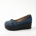 thumbnail image 7 of CYMMPU Women's Ruched Bow Platform Wedge Pumps, Closed Toe Slip On Wedge Shoes, Comfort Footwear for Party, Concert and Daily Casual Wear Navy 40, 7 of 7