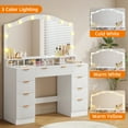 thumbnail image 3 of Tomnk woo Fluted Vanity Desk, 46" Glass Top, Large Mirror, 9 Drawers, Lights, Power Outlet, Adjustable Brightness, 3 of 8
