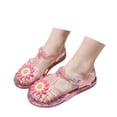 thumbnail image 4 of LIIPEE Girls Sandals Kids Summer Floral Decoration Hollow Out Soft Sole Bright Jelly Shoes Cute Lightweight Daily Adjustable Straps Beach Footwear,3.5-4 Years, 4 of 7