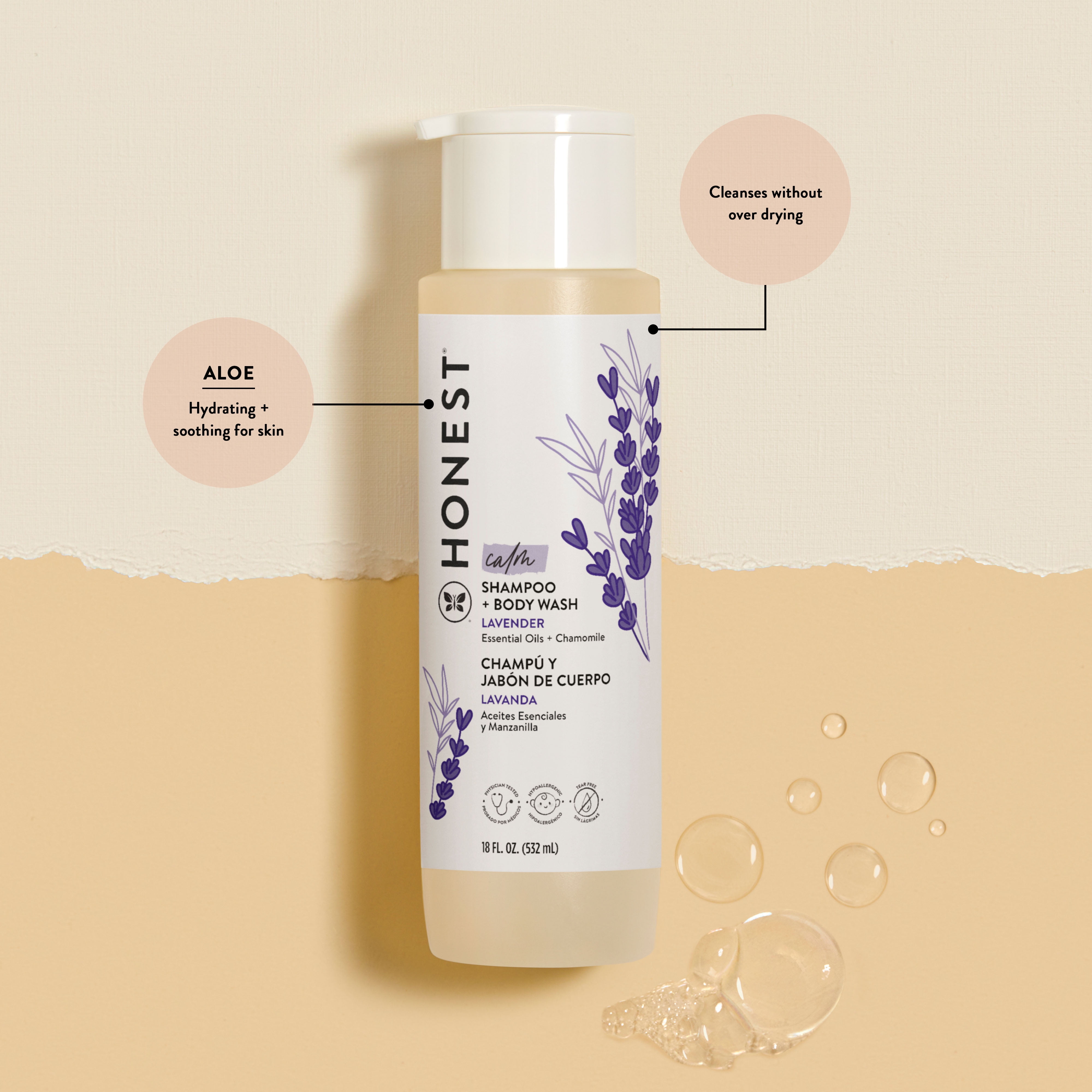 The Honest Company Baby Shampoo and Body Wash in Calm Lavender, 18 fl oz