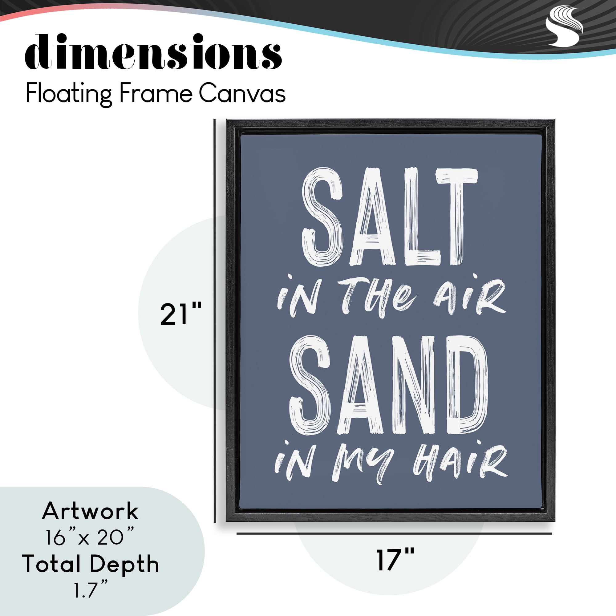 Summer Sentiment Salt Sand In Hair Black Framed Floater Canvas Wall Art, design by Lettered and Lined