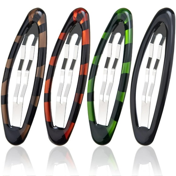 HINZIC 4 pinzas para el pelo ovaladas, pasadores de metal epoxi de tortuga, antideslizantes, vintage, elipse, marrón, negro, verde, rojo, accesorios para el pelo de boda para mujeres y niñas, pelo fin