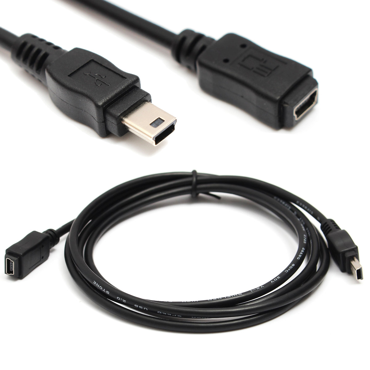 Black 5Feet/1.5m Mini USB B 5pin Male To Female Extension Cable Cord