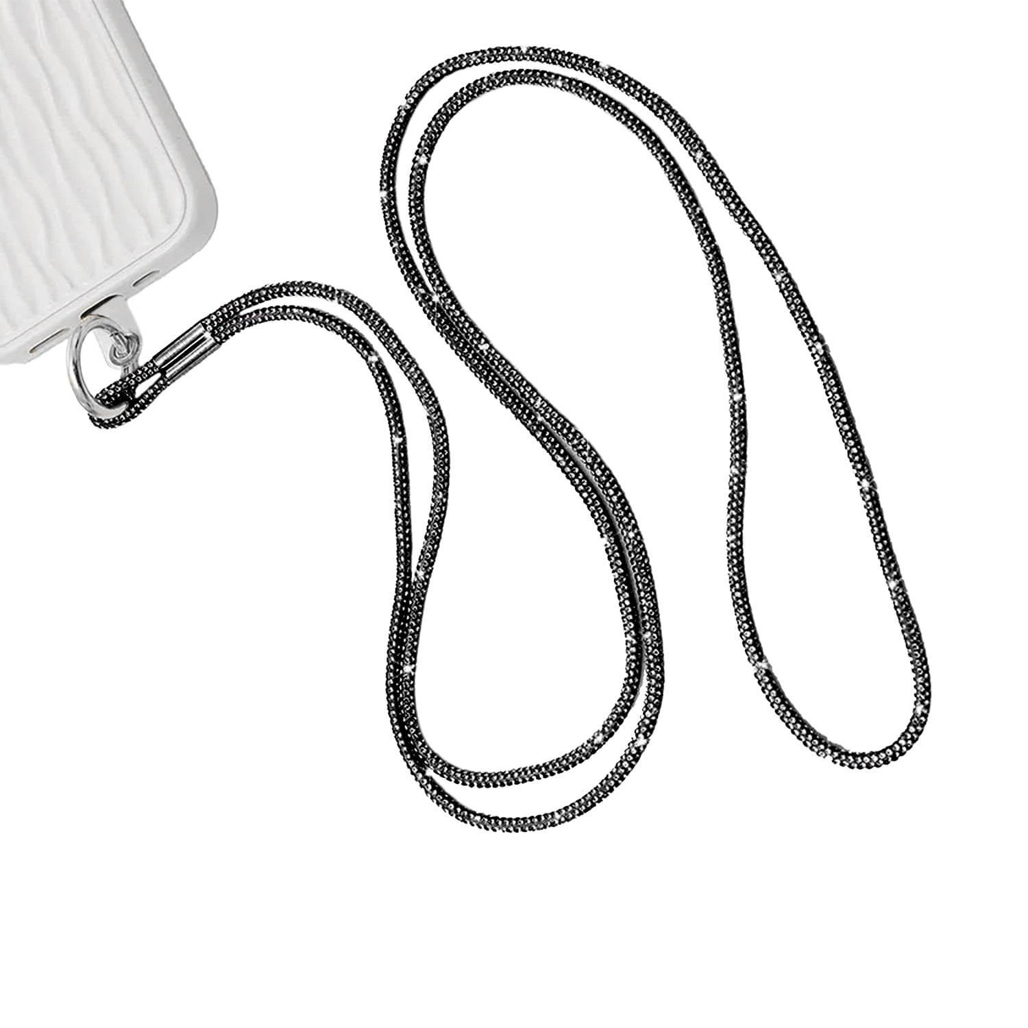 Elegant Crystal Neck Strap Keychain Accessory - Black