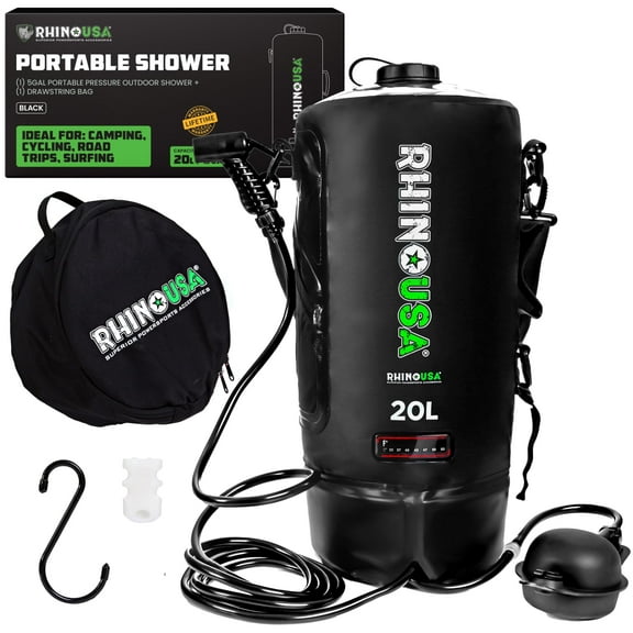 Rhino USA 5 Gal / 20L Portable Solar Camp Shower for Camping, Festivals, Overlanding, Beach and More