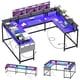 thumbnail image 1 of Yeshouse Mesa de juego, Mesa de computadora en forma de U, Mesa Gamer, Mesa de computadora de 126 pulgadas con soporte de Monitor y luces LED, 1 of 9
