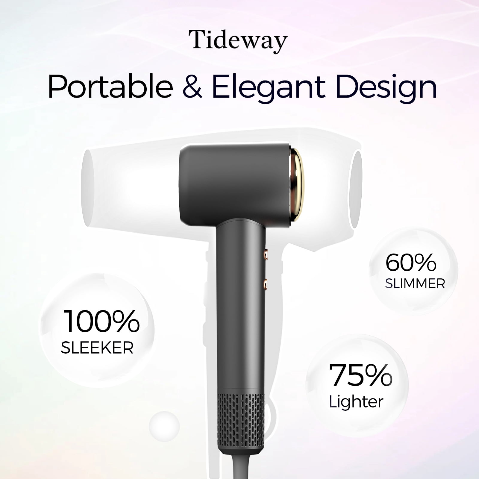 Tideway H11 Hair Dryer with Diffuser, High-Speed 110,000 RPM Brushless Motor, Plasma Tech, Smart Temp Control, Lightweight, Black