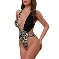 thumbnail image 4 of INSPIRAR CHIC Traje de baño de una pieza para mujer, color contrastante, escote en V profundo, espalda cruzada, bañador monokini grande, leopardo y negro, 4 of 5