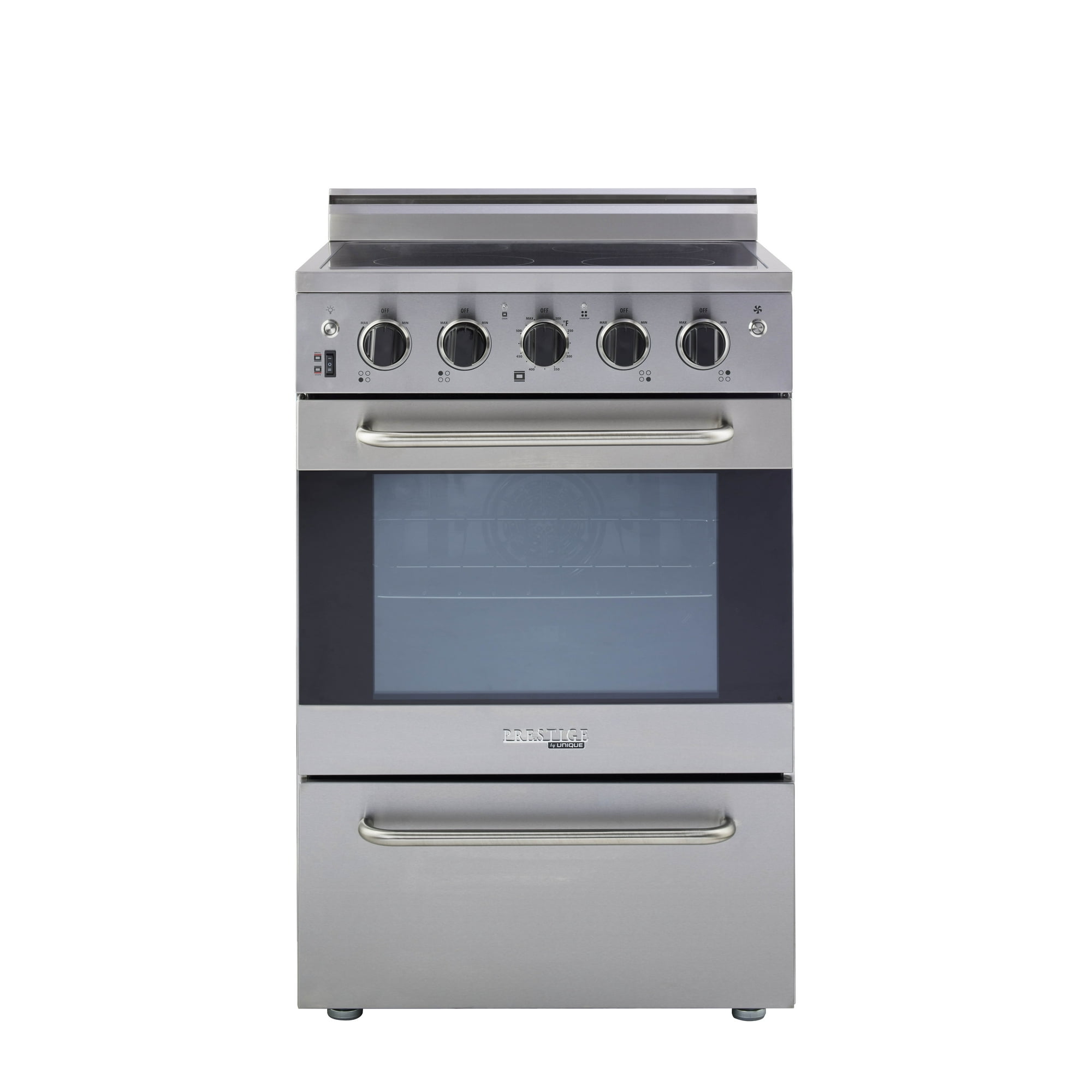 Unique Prestige 24" 2.3 cu/ft Freestanding Electric Range with Convection Oven in Stainless Steel