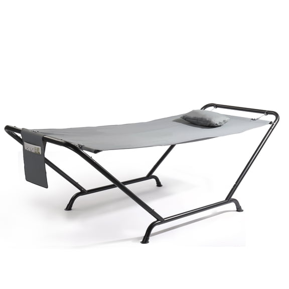Grey Freestanding Hammock with Stand and Pillow - 550 lbs Capacity