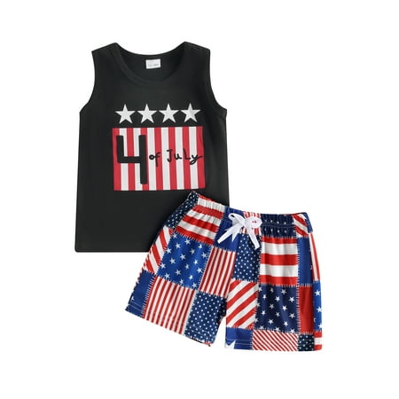 

Karuedoo 4th of July Baby Boy Summer Clothes Sleeveless Letter Print Tank Tops Flag Stars Stripe Shorts Outfits