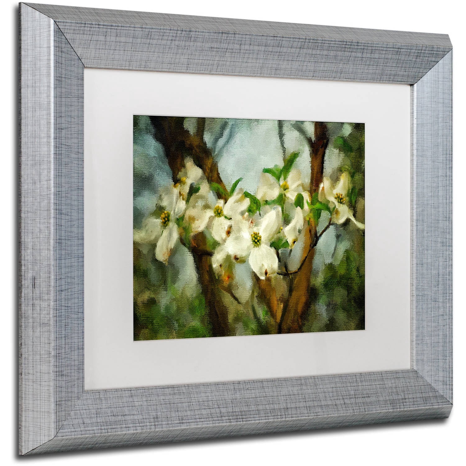 Trademark Fine Art "Painted Dogwood" Canvas Art by Lois Bryan White Matte, Silver Frame