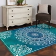thumbnail image 4 of Teal Blue Boho Area Rug 3x5 FT, Non Slip Entryway Bedside Carpet, Retro White Rustic Flower Ethnic Pattern Washable Soft Floor Carpet Indoor Mat Non-Shedding Throw Rugs for Dorm Kitchen Home Office, 4 of 8