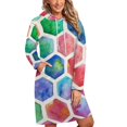 thumbnail image 1 of Robe à Manches Longues pour Femmes Motif Hycomb Peint à la Main, Col Rond, Robe Ample Motif Hycomb, 1 of 5