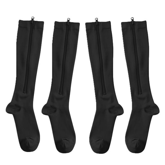 High Compression Socks Close Toe Zippered Compression Socks for Women and Men Circulation, Black, 2 Pairs