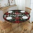 thumbnail image 4 of Round Table Cloth Christmas Buffalo Plaid Tablecloth Elastic Edge Fitted Table Cover Fits Tables Up to 44 Diameter, 4 of 6