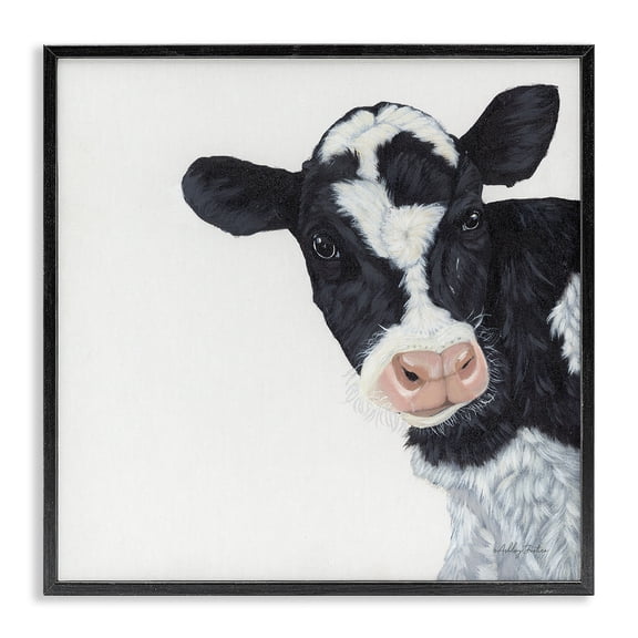 Stupell Industries Rustic Lodge Black White Minimal Design Calf Cow Cattle Black Framed Giclee Art, 12 x 12, by Ashley Justice