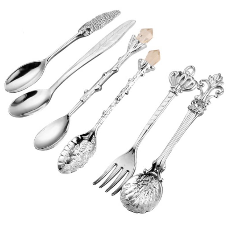 Retro Crystal Carved Mini Coffee Spoons Ice Cream Mixing Spoon Kitchen Tableware 