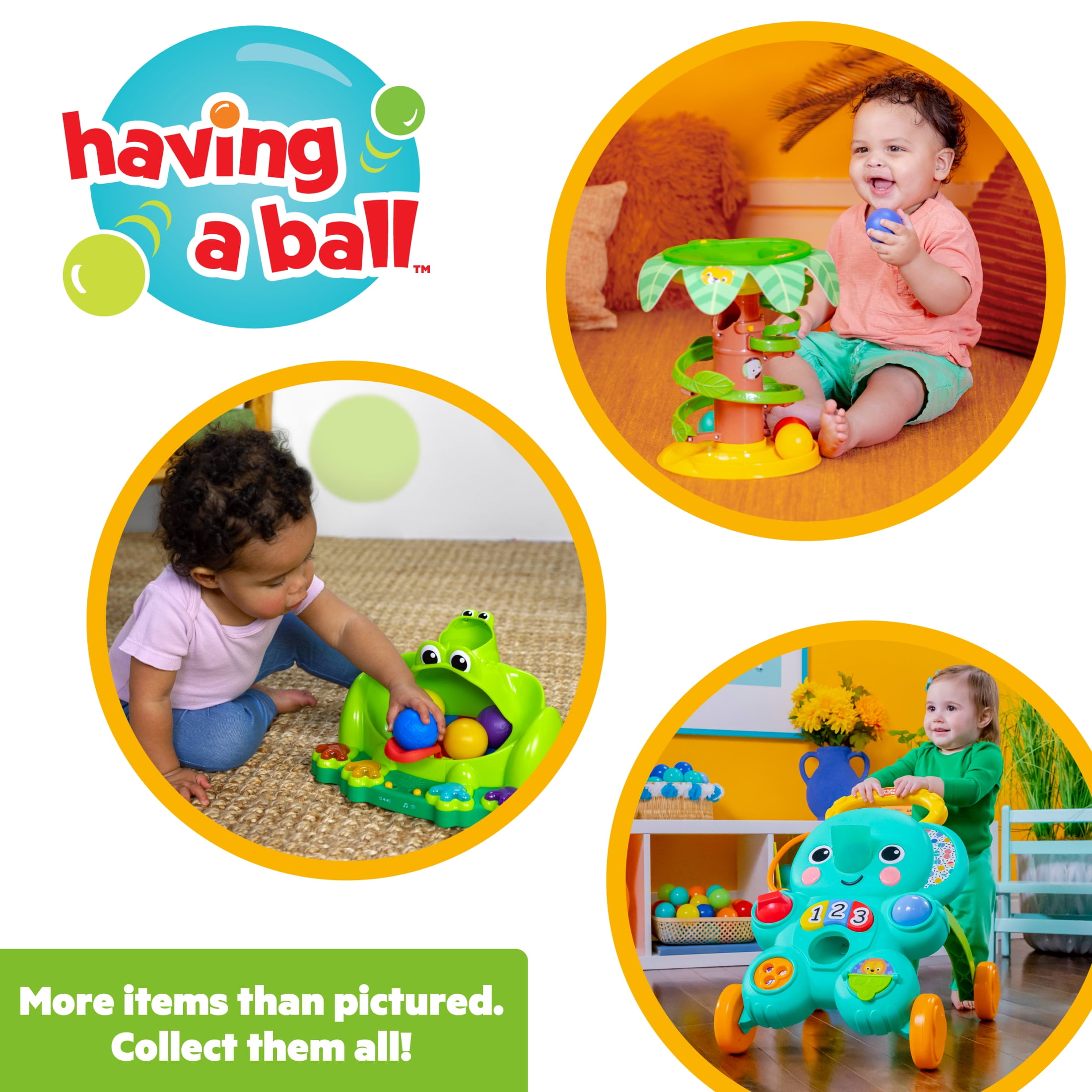 Bright Starts Tropical Twirl Ball Play Toy, Unisex, Multicolor, Ages Infant to Toddler