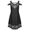 thumbnail image 3 of ORQ Retro Print Ethnic Casual A-Line Pullover Short Women Summer Dress, 3 of 4