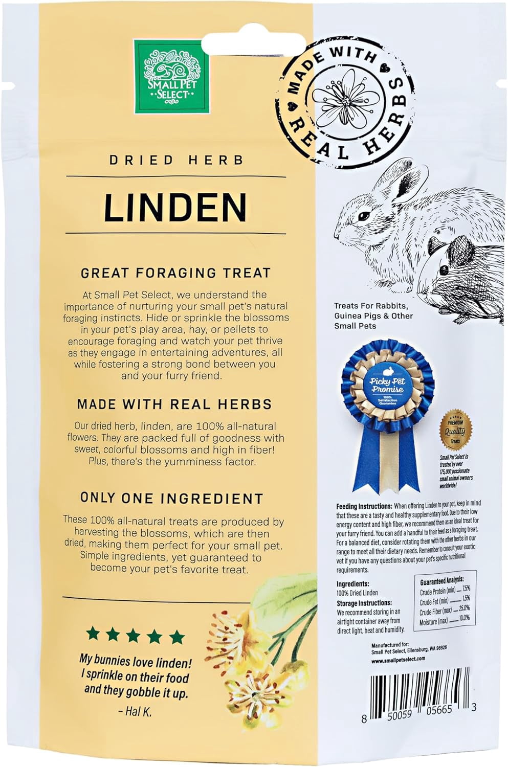 Small Pet Select - Linden, a Natural Herbal Treat for Adult Rabbits and Guinea Pigs, 2oz