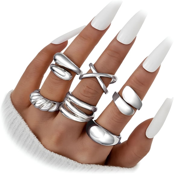DESIGNICE Chunky Gold Rings for Women Non Tarnish, 18K Gold Plated Stackable Thumb Ring, Statement Women Rings Set