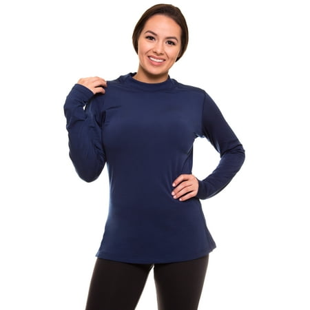 Women's Fleece Thermal Mock Neck Full Sleeves Compression Shirt for Running
