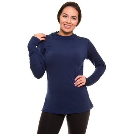 Compression Mock Neck - Women's Fleece Thermal Mock Neck Full Sleeves Compression Shirt for Running Work