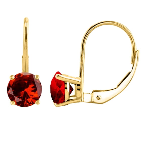 MauliJewels Earrings for Women 1.3 Carat 6MM Round Garnet Leverback Earrings Carat 14K Yellow Gold 4-prong