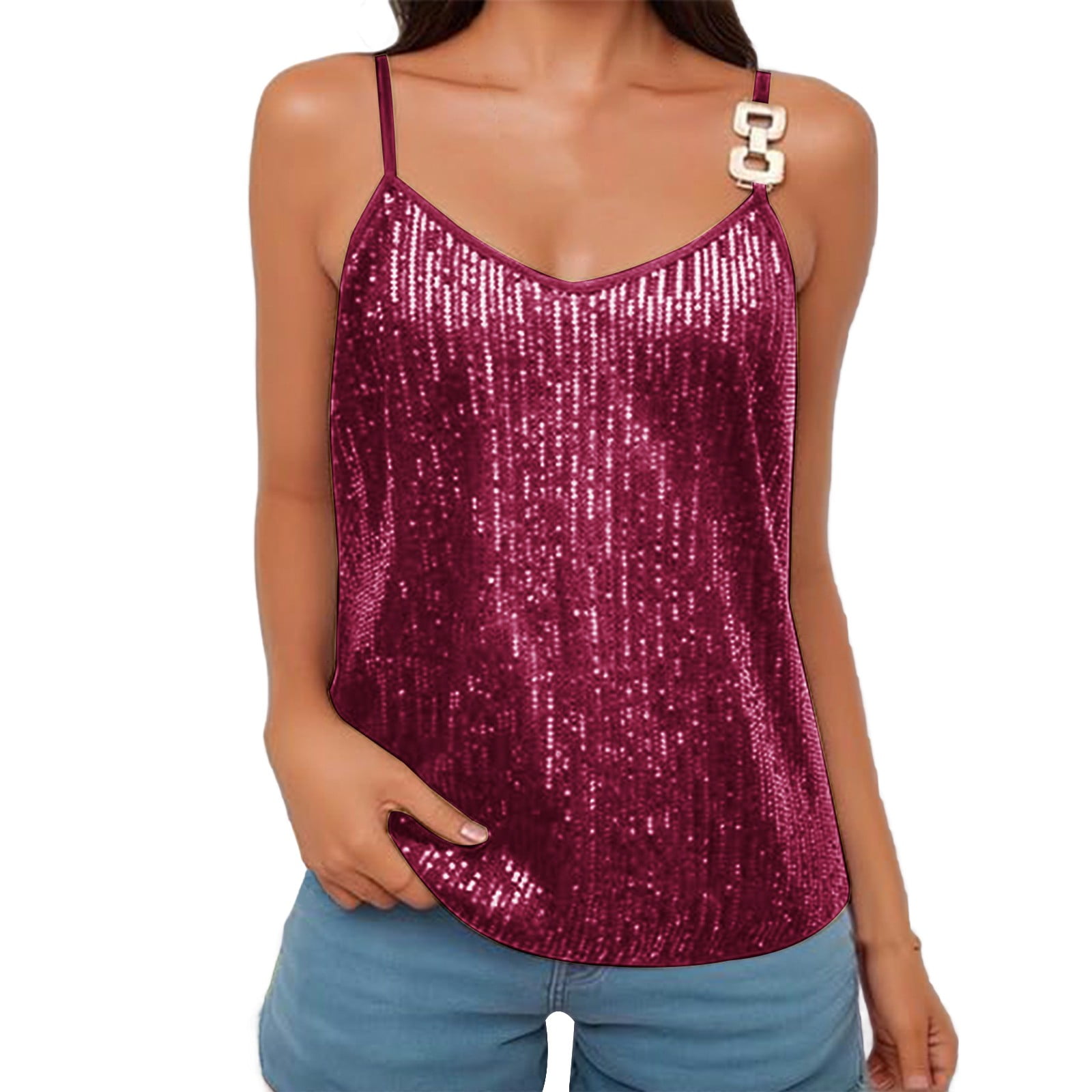 JGGSPWM Women's Sequin Tank Tops Sleeveless Glitter Gradient Vest