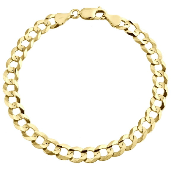 14K Yellow Gold 7mm Solid Plain Curb Cuban Link Lobster Clasp Bracelet 8 Inch