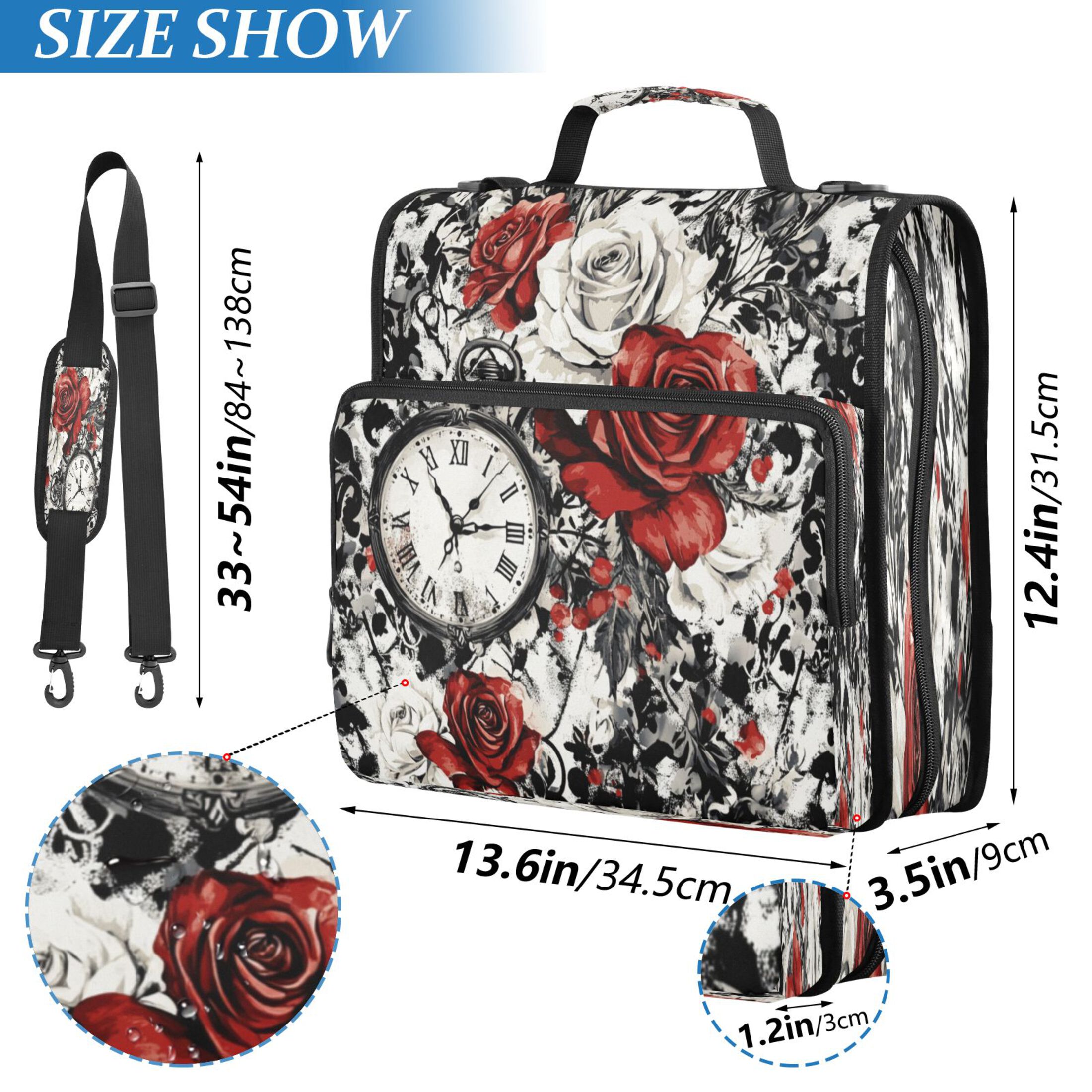 YAZAOO Zipper Binder trapper keeper Documents Organized Design Timeless Roses Printed