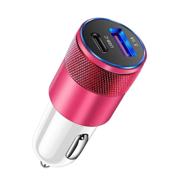 Speravity Adaptador de carga de coche de aleación de aluminio USB PD 2 puertos reemplazo 3.1A carga rápida toma de corriente de teléfono Combinaciones de reproductor de DVD/TV para coche Rosa blanca