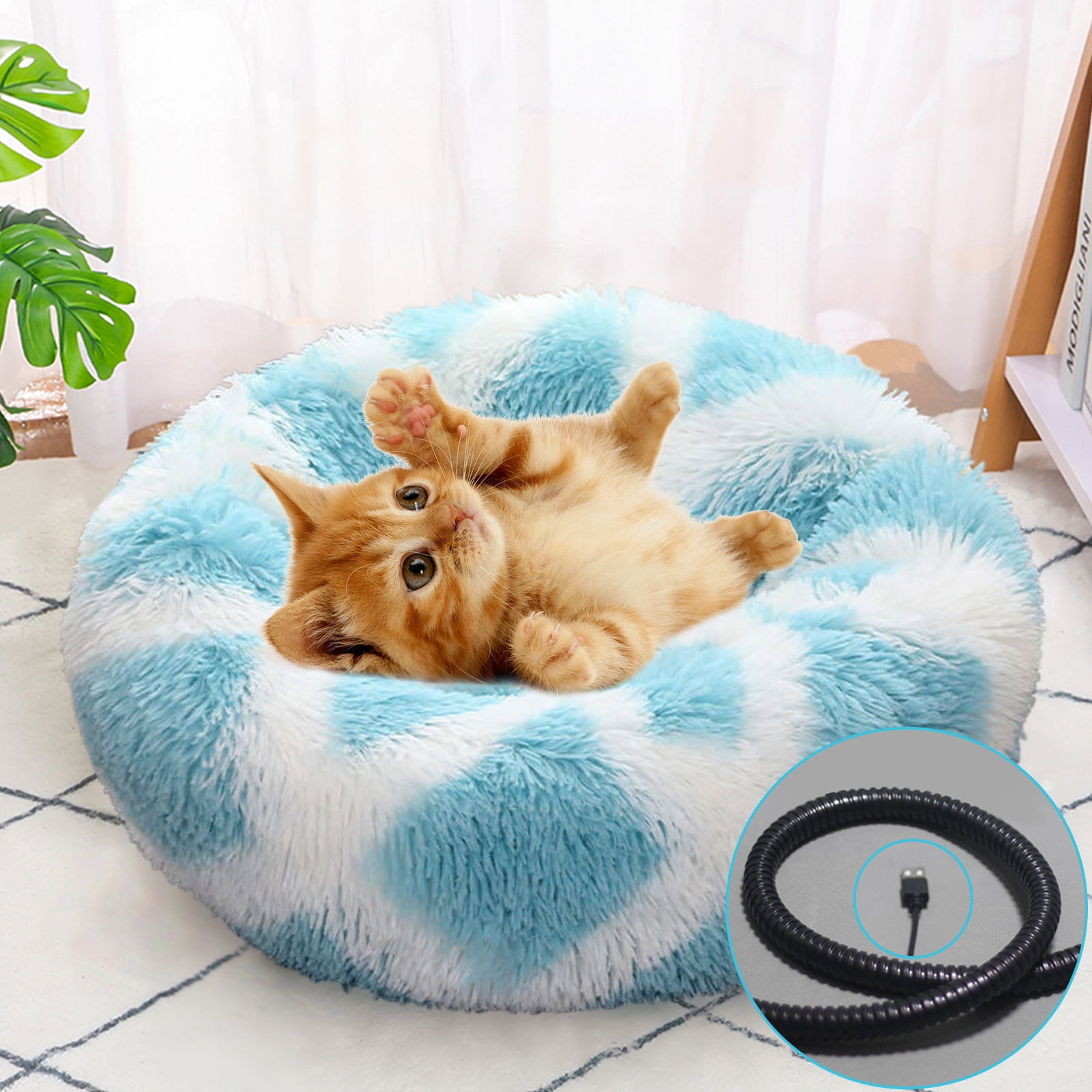 Finelylove USB Charging Interface Cat Plush Mat,Pet Heating Pad,Heating