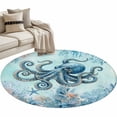 thumbnail image 2 of Coastal Octopus Blue Round Area Rug 4ft, Summer Beach Nautical Coral Starfish Washable Non-Slip Circle Rugs for Bedroom Living Room Kitchen, Soft Non Shedding Circle Carpet for Dining Room Dorm, 2 of 9