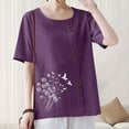 thumbnail image 4 of Homenesgenics Womens Tops under $5 Women Casual and Linen Round-Neck Tops Printed Short Sleeve Button T-shirt Blouse Purple XXXXL, 4 of 6