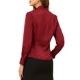 thumbnail image 3 of INSPIRE CHIC Women's Ruffled Stand Collar Long Sleeve Button Office Satin Shirt L Dark Red, 3 of 7