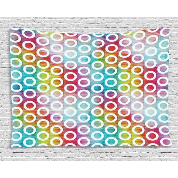 Geometric Circle Decor Tapestry, Digital Oval Bands on Vibrant Background Bubble Forms on Fractal Image, Wall Hanging for Bedroom Living Room Dorm Decor, 80W X 60L Inches, Multi, by Ambesonne